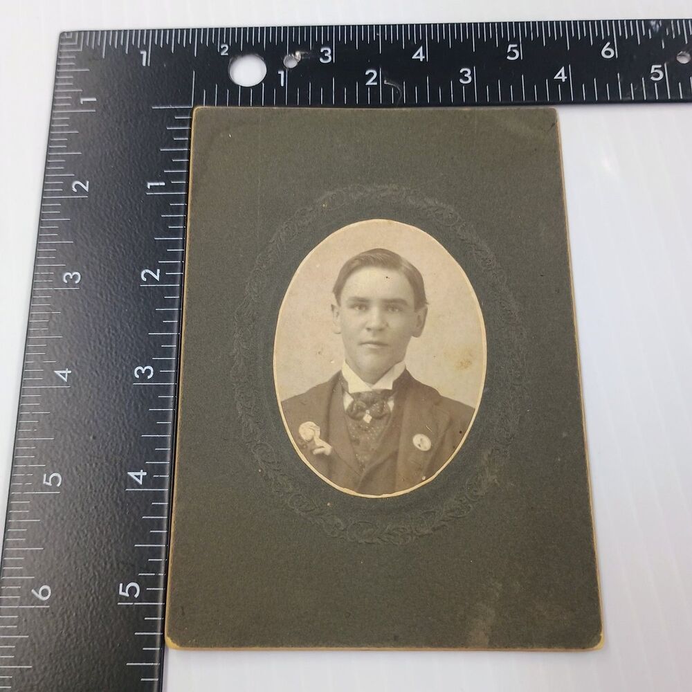 Victorian Cabinet Card Photograph Young Man Portrait Embossed Oval Frame